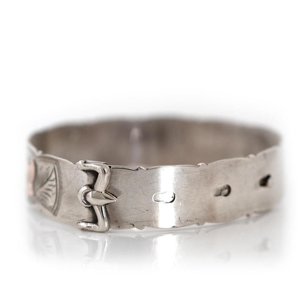 Vintage 1960 Scottish Silver and Rose Gold Ivy Bangle Bracelet Damen im Angebot