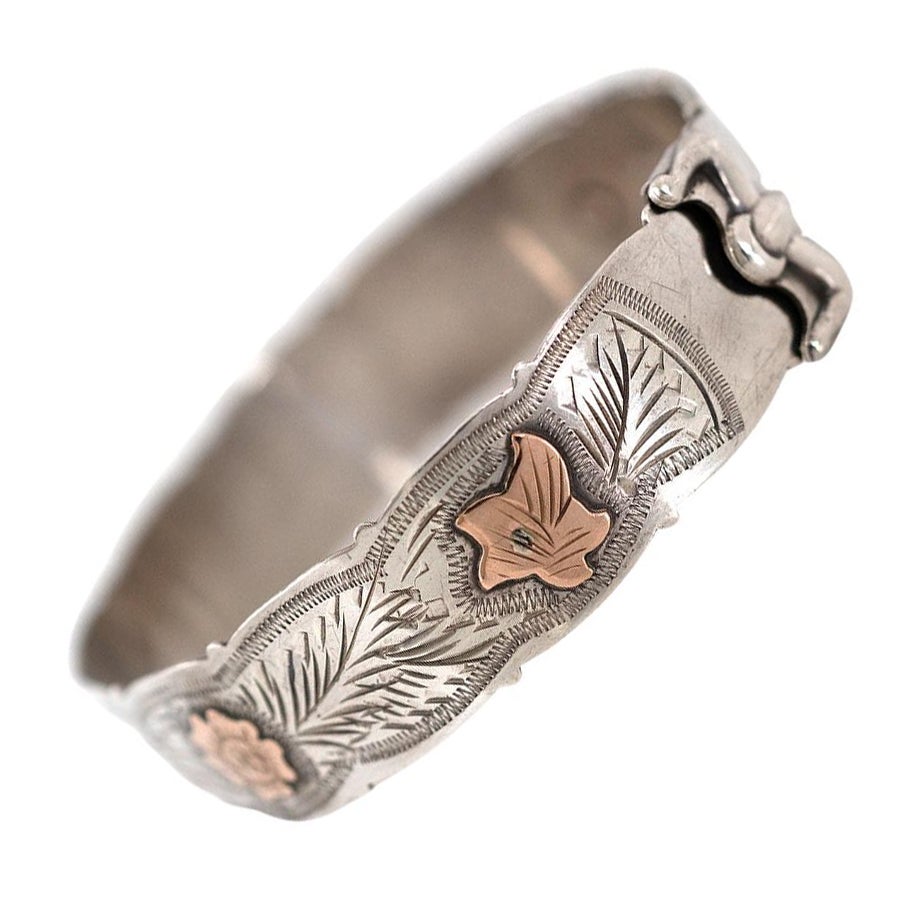 Vintage 1960 Scottish Silver and Rose Gold Ivy Bangle Bracelet