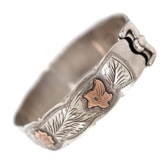 Vintage 1960 Scottish Silver and Rose Gold Ivy Bangle Bracelet