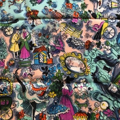 Vintage 1960 Turquoise Silk Scarf With Romantic Edwardian Design