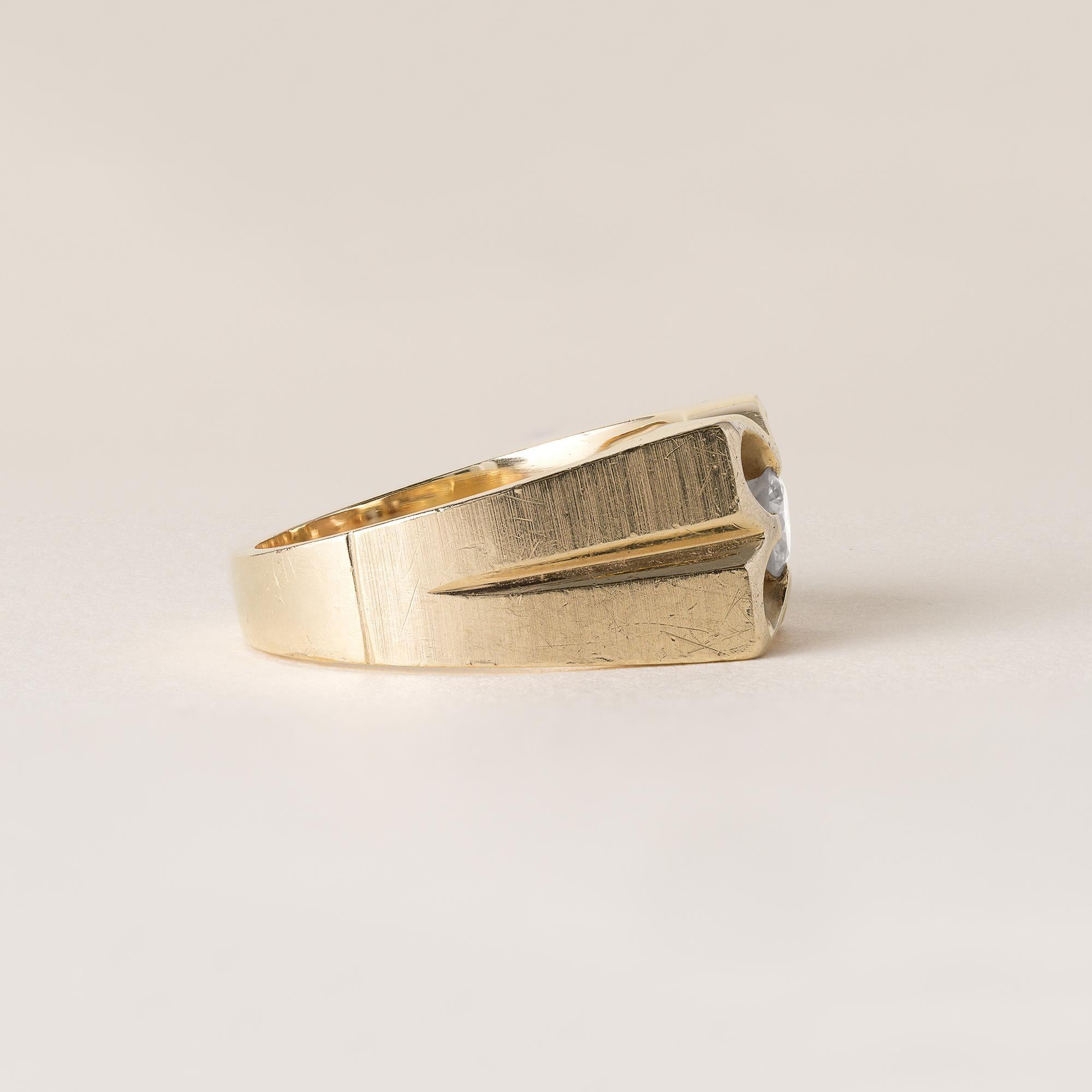 Taglio brillante Vintage By 1960 0,50 Carat Diamond Clover Wide Gent's Ring Oro 14K in vendita