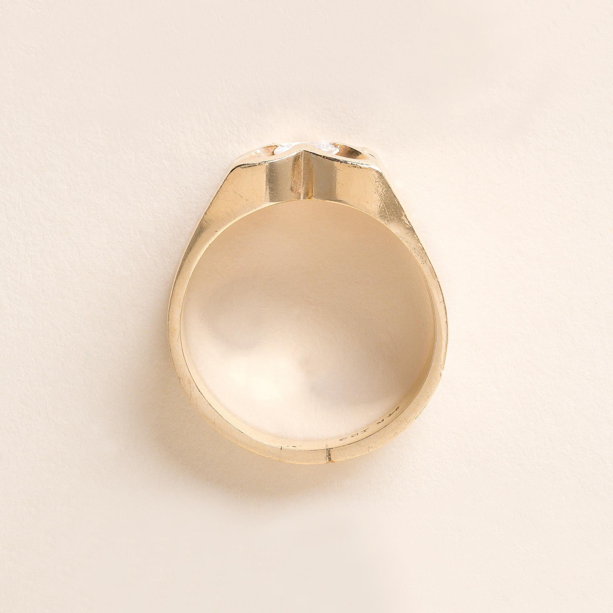 Vintage By 1960 0,50 Carat Diamond Clover Wide Gent's Ring Oro 14K In condizioni buone in vendita a Los Angeles, CA