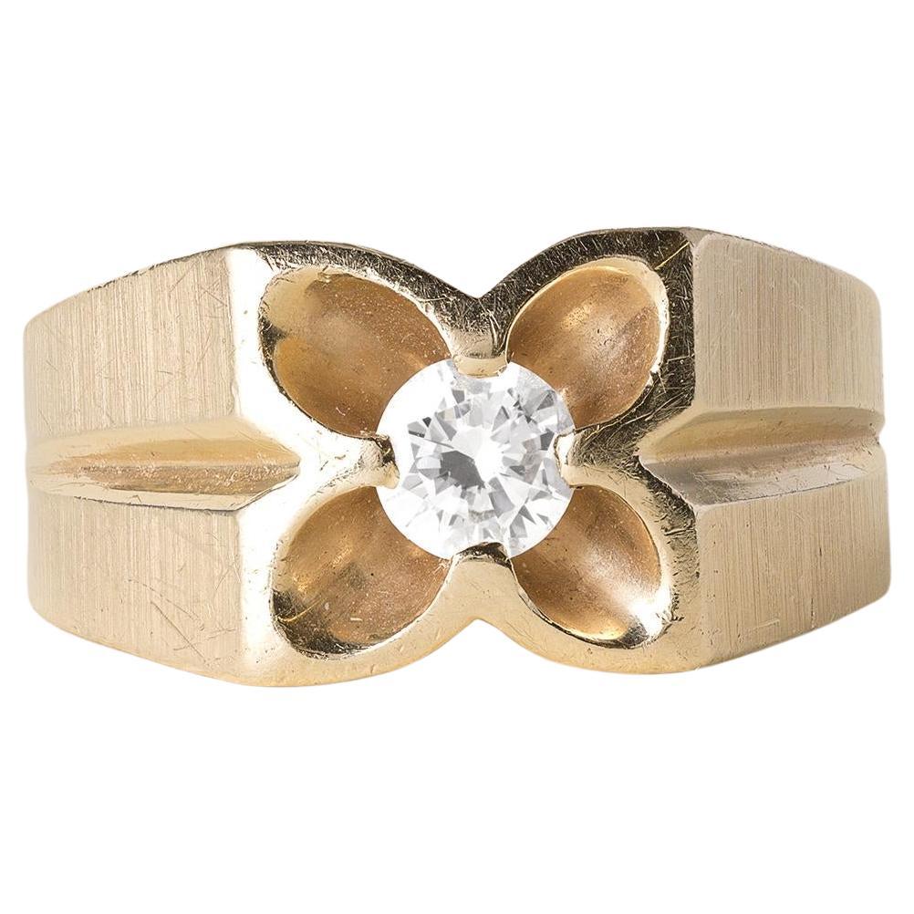 Vintage By 1960 0,50 Carat Diamond Clover Wide Gent's Ring Oro 14K in vendita