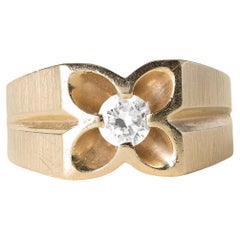 Vintage By 1960 0,50 Carat Diamond Clover Wide Gent's Ring Oro 14K