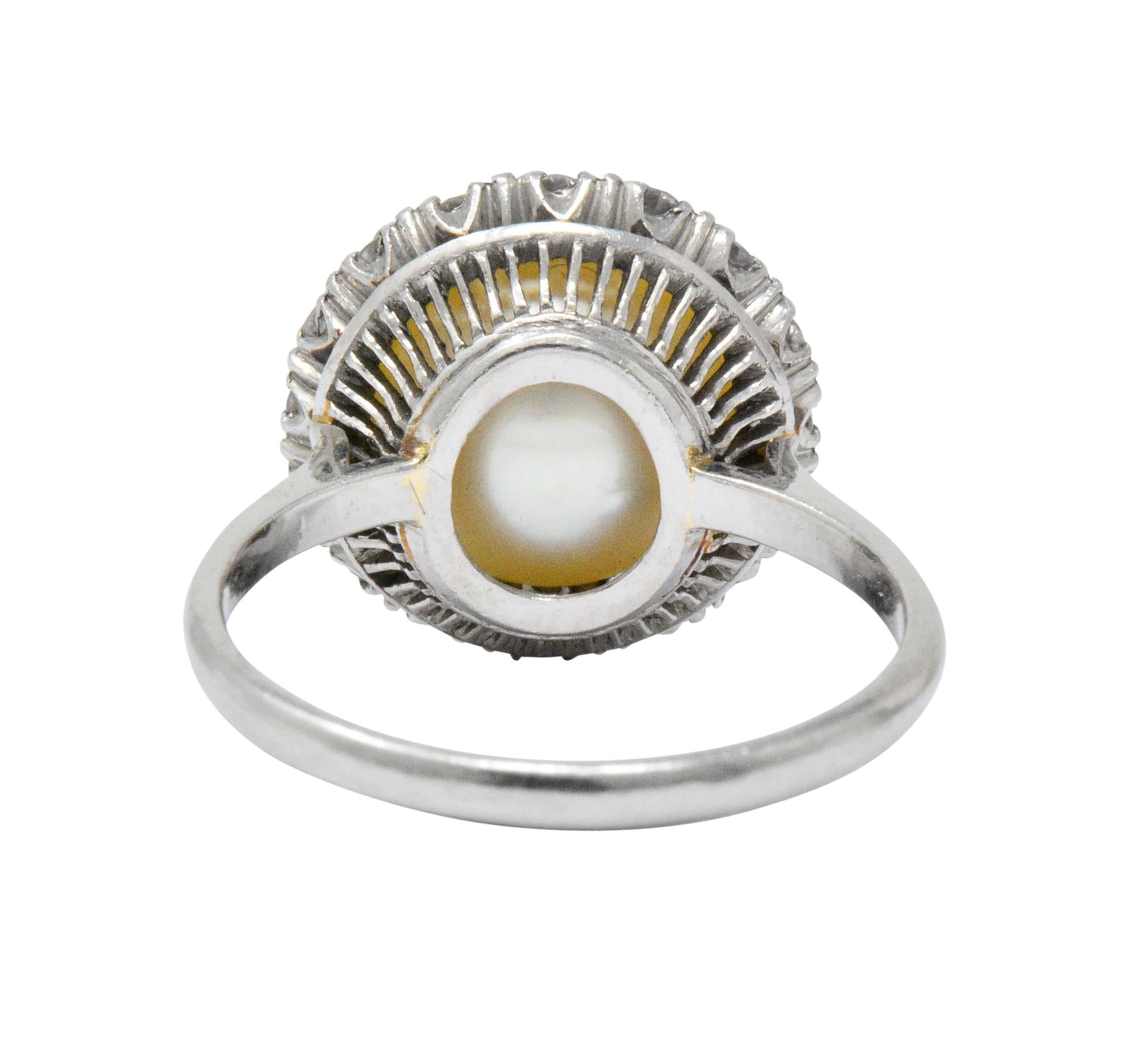 Vintage 1960s 0.50 Carat Diamond Cultured Pearl Platinum Cluster Ring In Excellent Condition In Philadelphia, PA