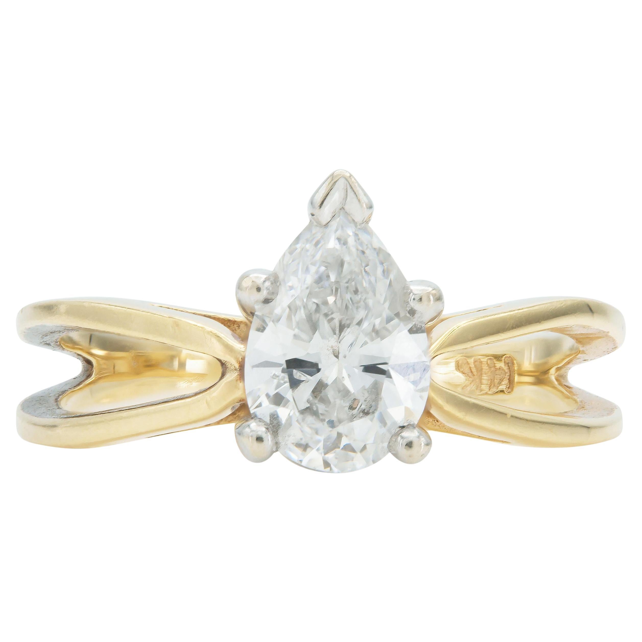 Vintage 1960s 0.87 Carat Pear Shaped Diamond Engagement Ring