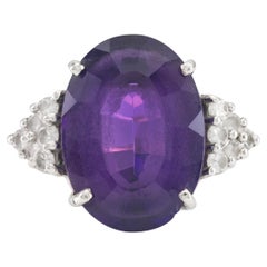 Vintage 1960s 10.00 Carat Amethyst Ring with Diamonds