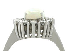Vintage 1960s 1.26 Carat Opal and Diamond White Gold Cluster Ring