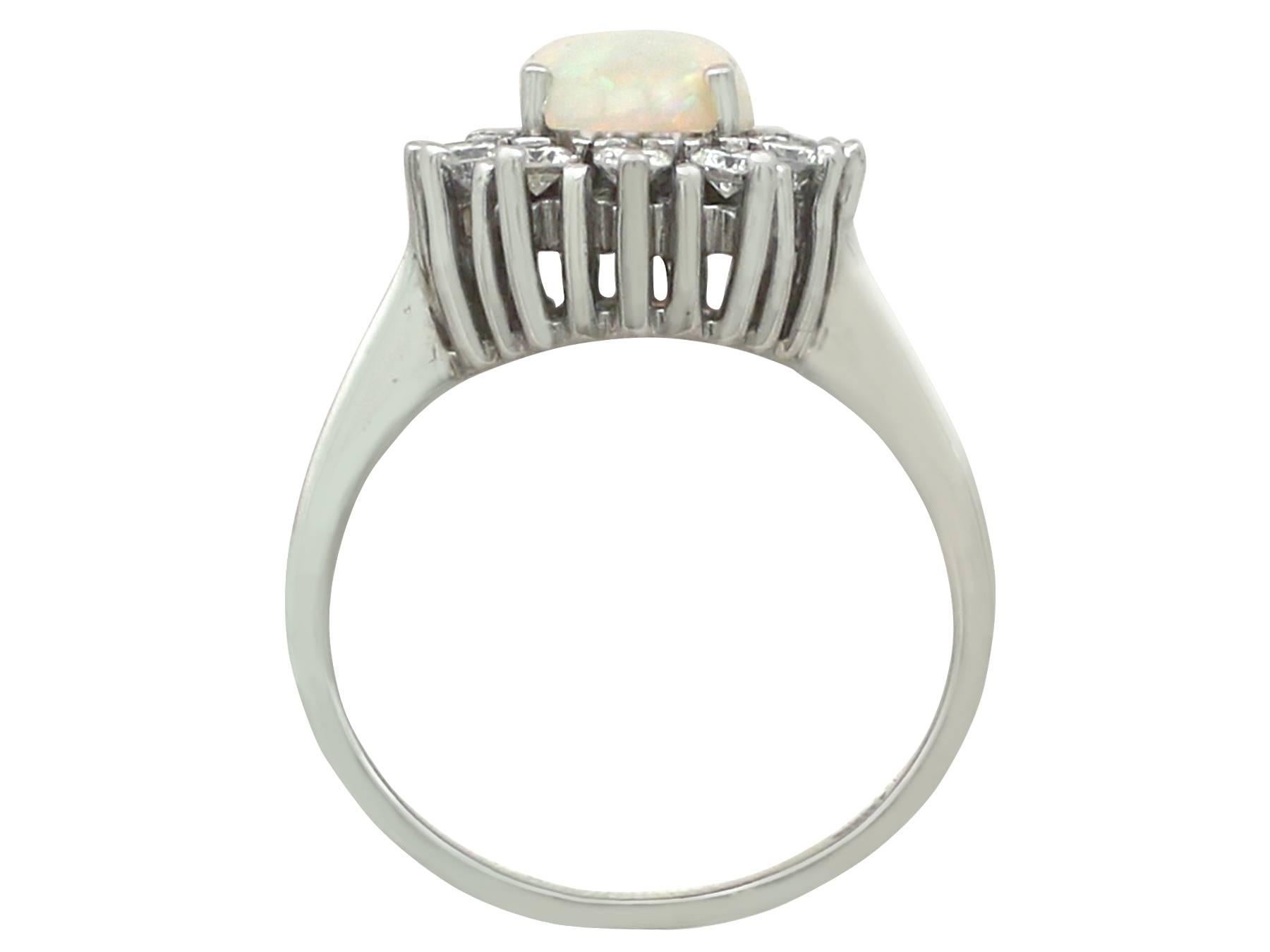 Women's Vintage 1960s 1.26 Carat Opal and Diamond White Gold Cluster Ring