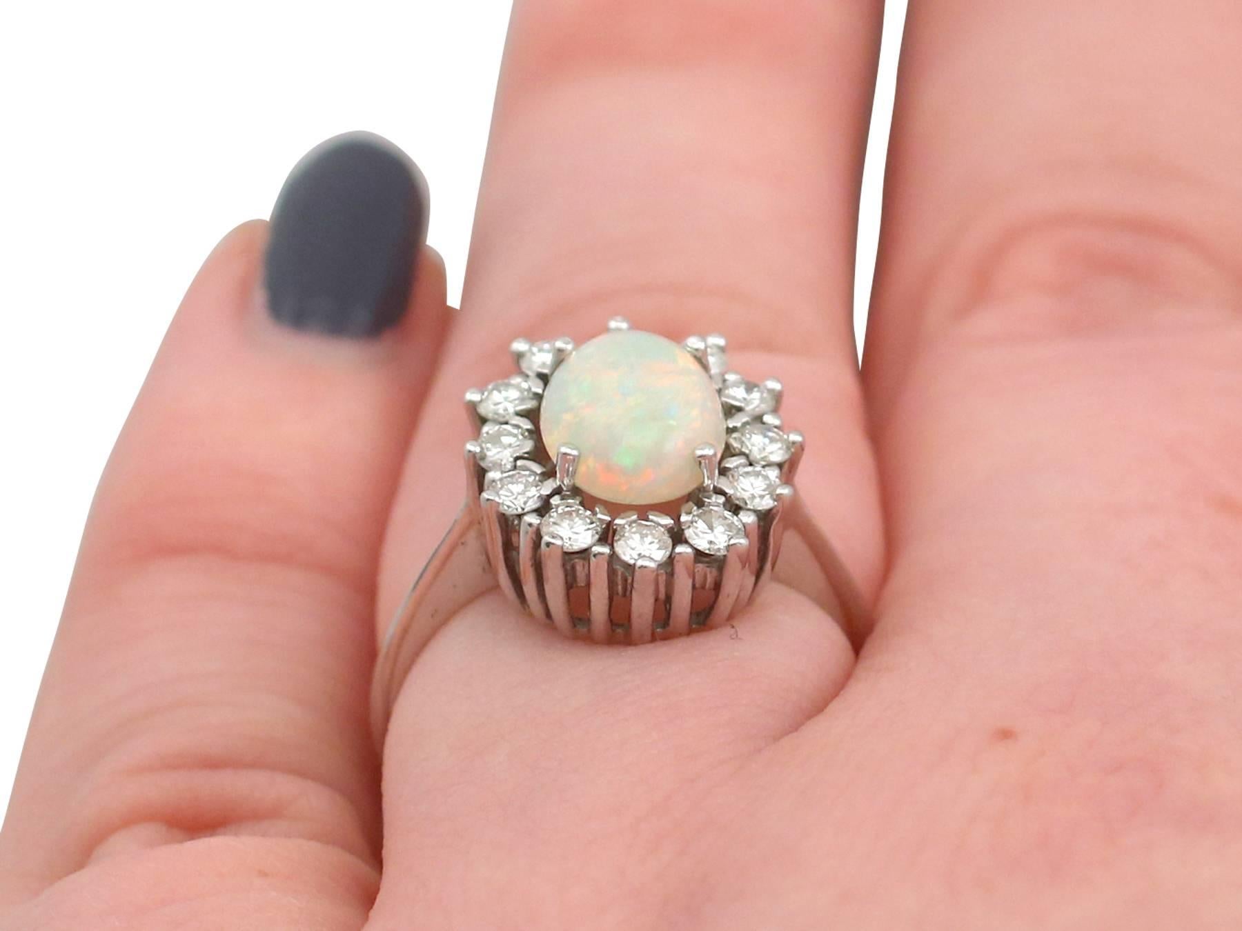 Vintage 1960s 1.26 Carat Opal and Diamond White Gold Cluster Ring 4