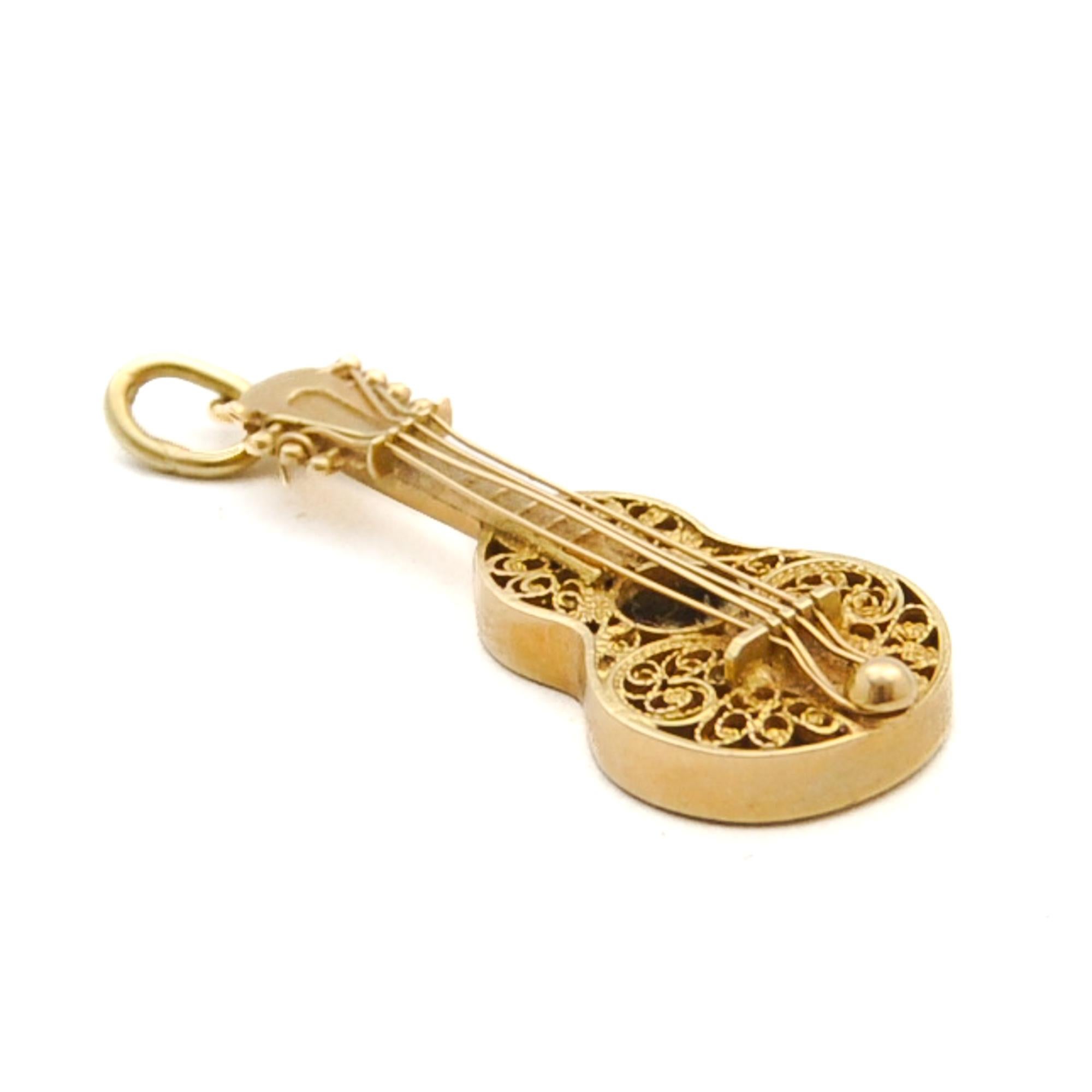 14K Gold Guitar Charm-Anhänger, Vintage, 1960er Jahre im Angebot 2