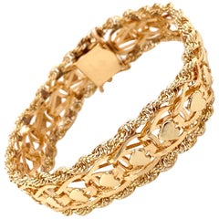 Vintage 1960s Bracelet en or jaune 14 carats en forme de coeur avec bordure en cordon