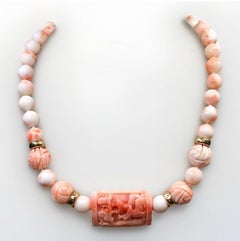 Vintage 1960’s 14K Carved Pink Coral Choker Necklace 16”