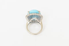 Vintage 1960's 14K Cocktail Ring With Persian Turquoise Stone & Diamonds Size 7