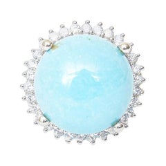 Vintage 1960's 14K Cocktail Ring With Persian Turquoise Stone & Diamonds, Size 7