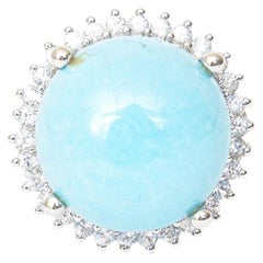 Vintage 1960's 14K Cocktail Ring With Persian Turquoise Stone & Diamonds Size 7