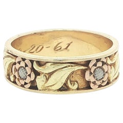 Vintage-Ewigkeitsring aus den 1960er Jahren, 14 Karat Grün- und Roségold sowie Palladium mit Blumenmuster, Größe 6