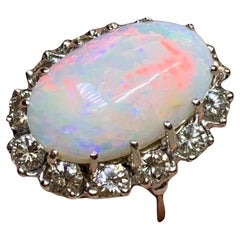 Vintage 1960’s 14K Opal Cabochon Large Round Diamond Oval Cocktail Ring 10.14ctw