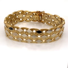 Vintage 1960s 14 Karat Two-Tone Gold Wide Retro Bracelet