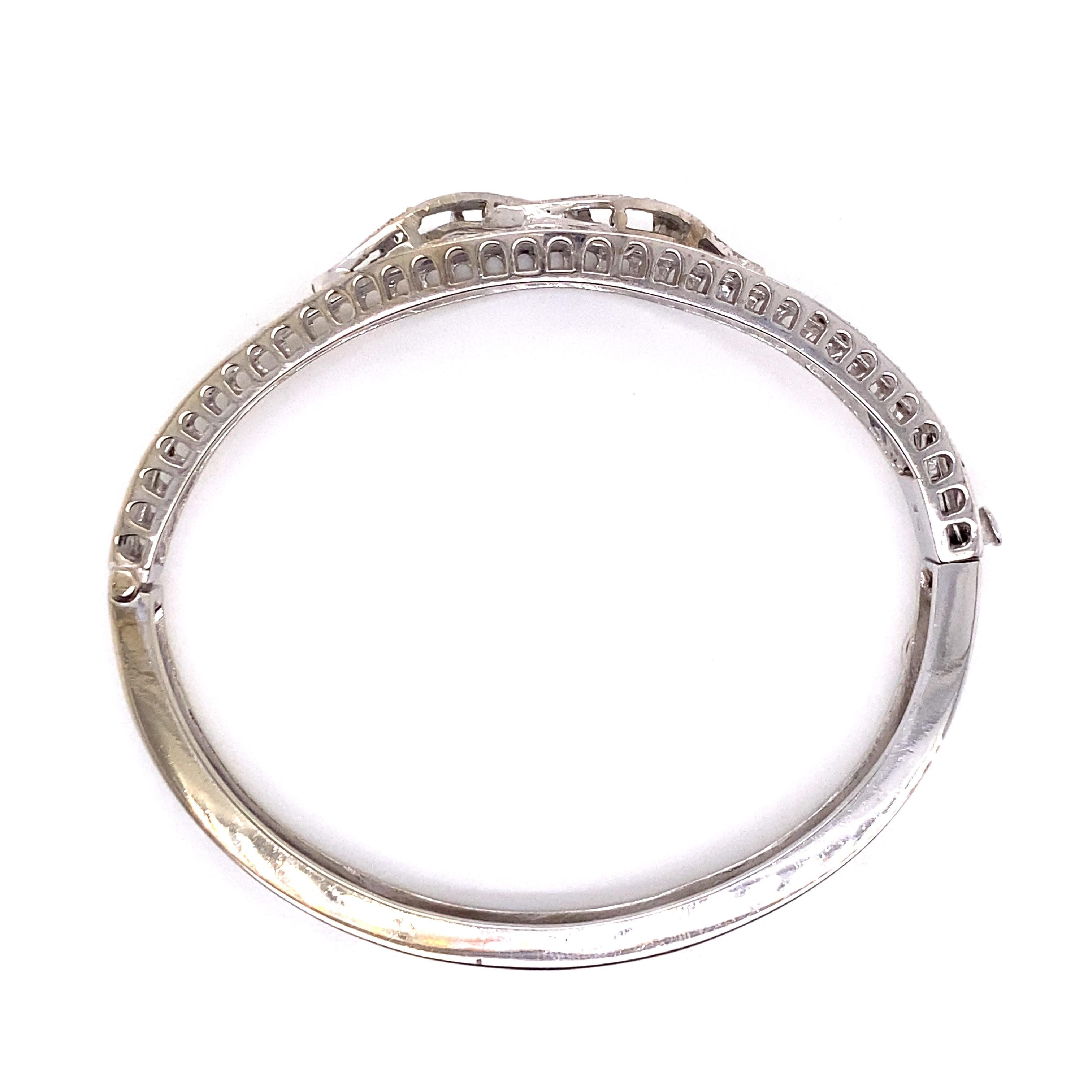 Vintage 1960's 14k White Gold 2 Row Diamond Bangle For Sale 2