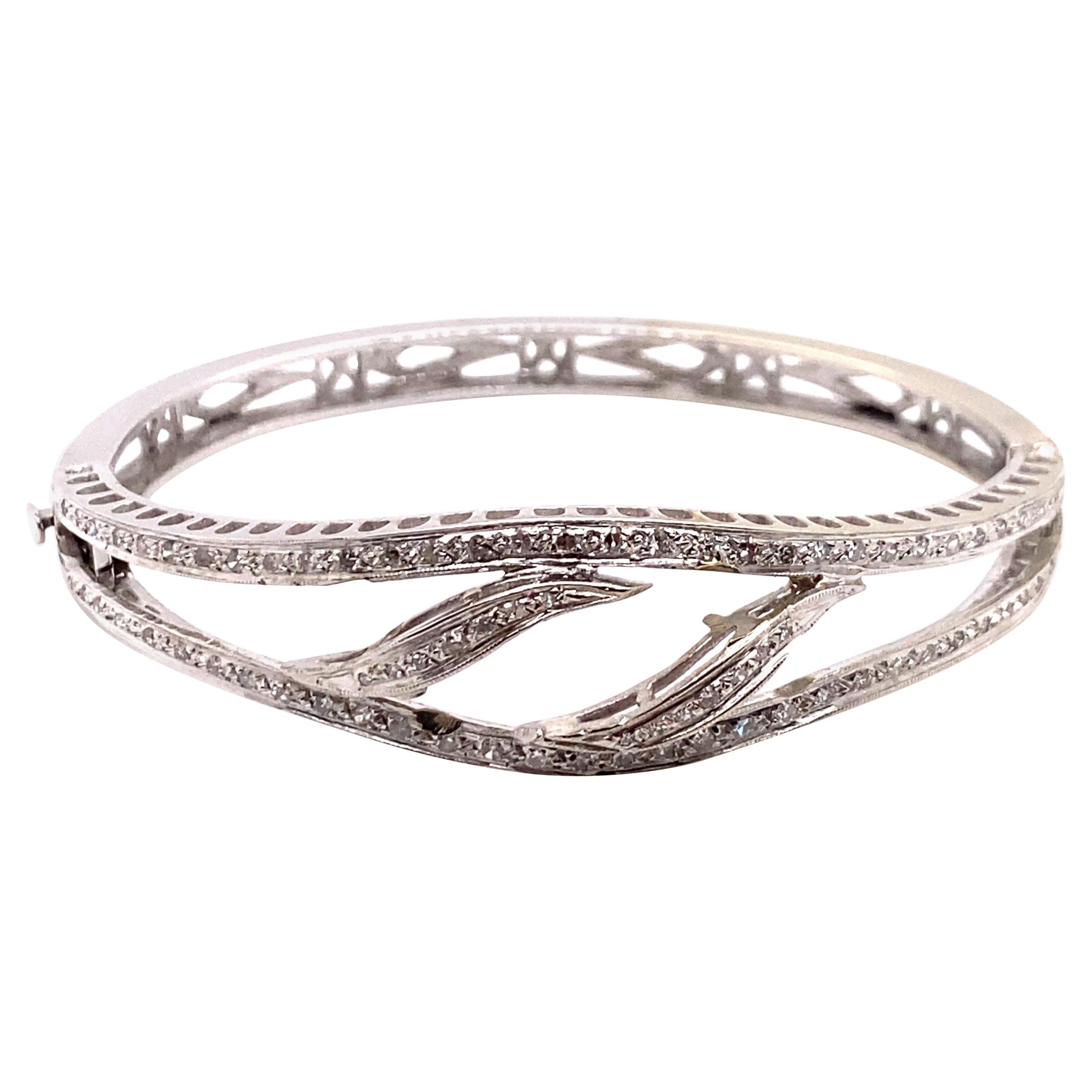 Vintage 1960's 14k White Gold 2 Row Diamond Bangle