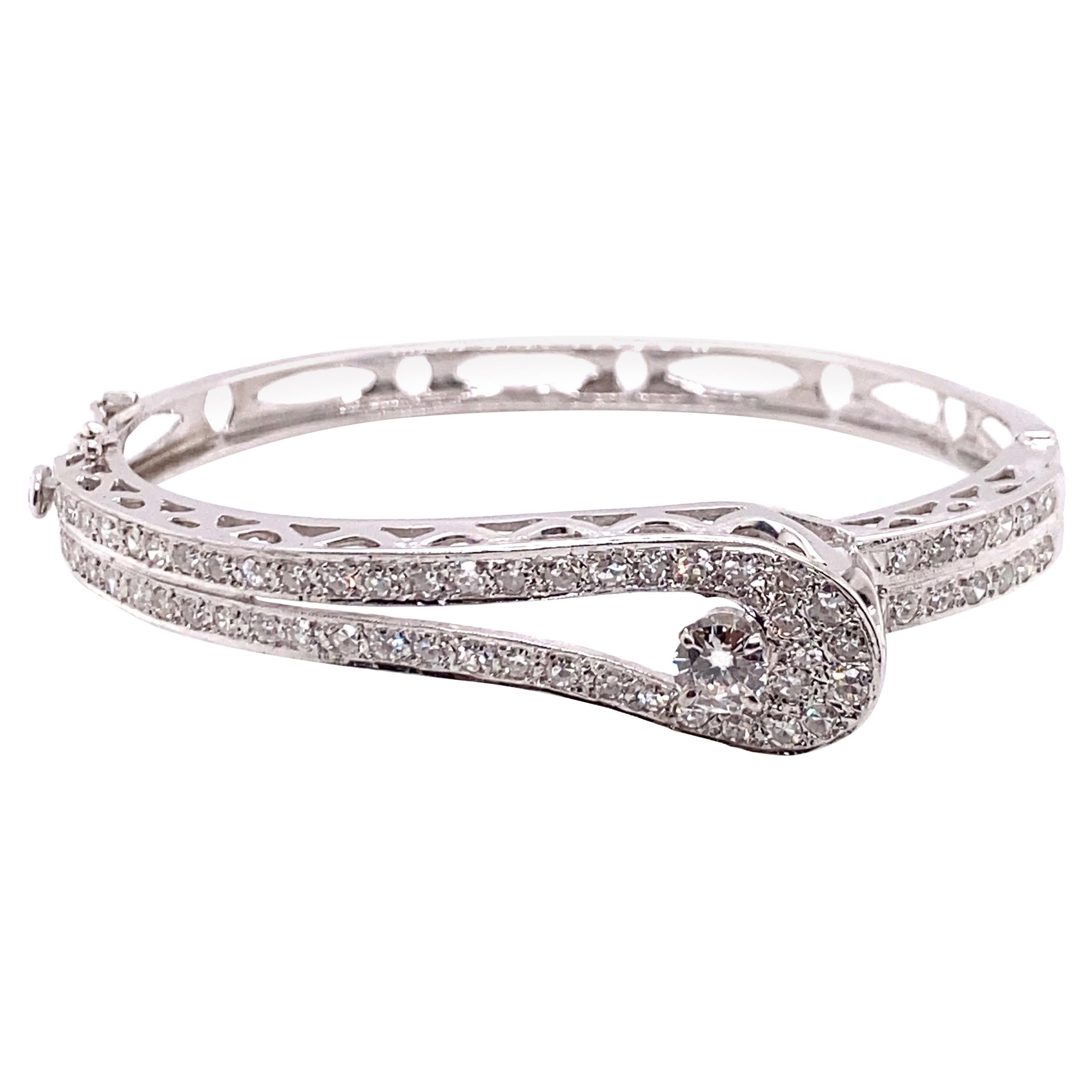 Vintage 1960's 14k White Gold Diamond Bangle