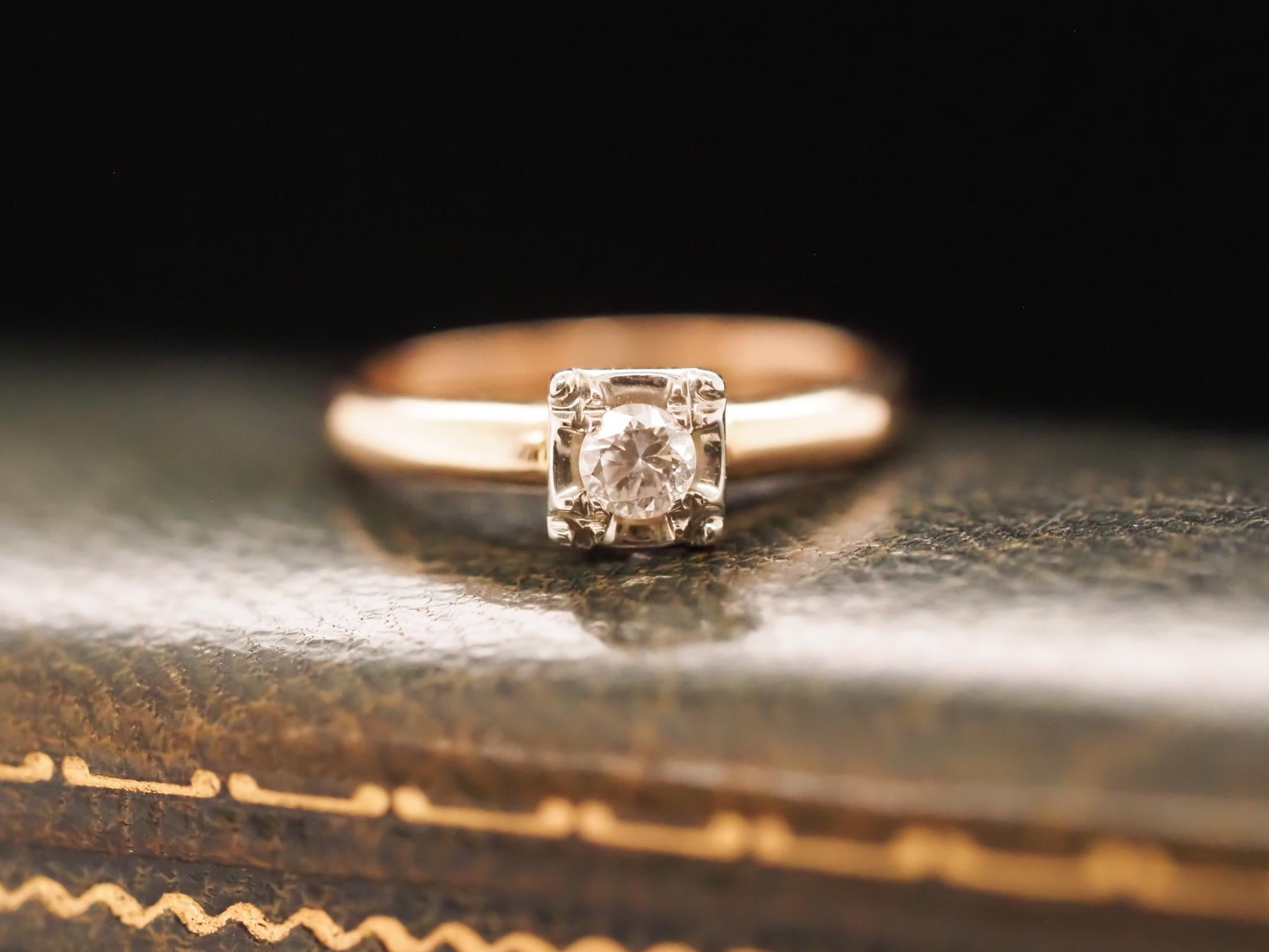 Vintage 1960s 14K Yellow Gold .15ct Diamond Engagement Ring For Sale 3