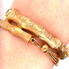 Pulsera brazalete estilo bypass de bambú en oro amarillo de 14k de los años 60 vintage