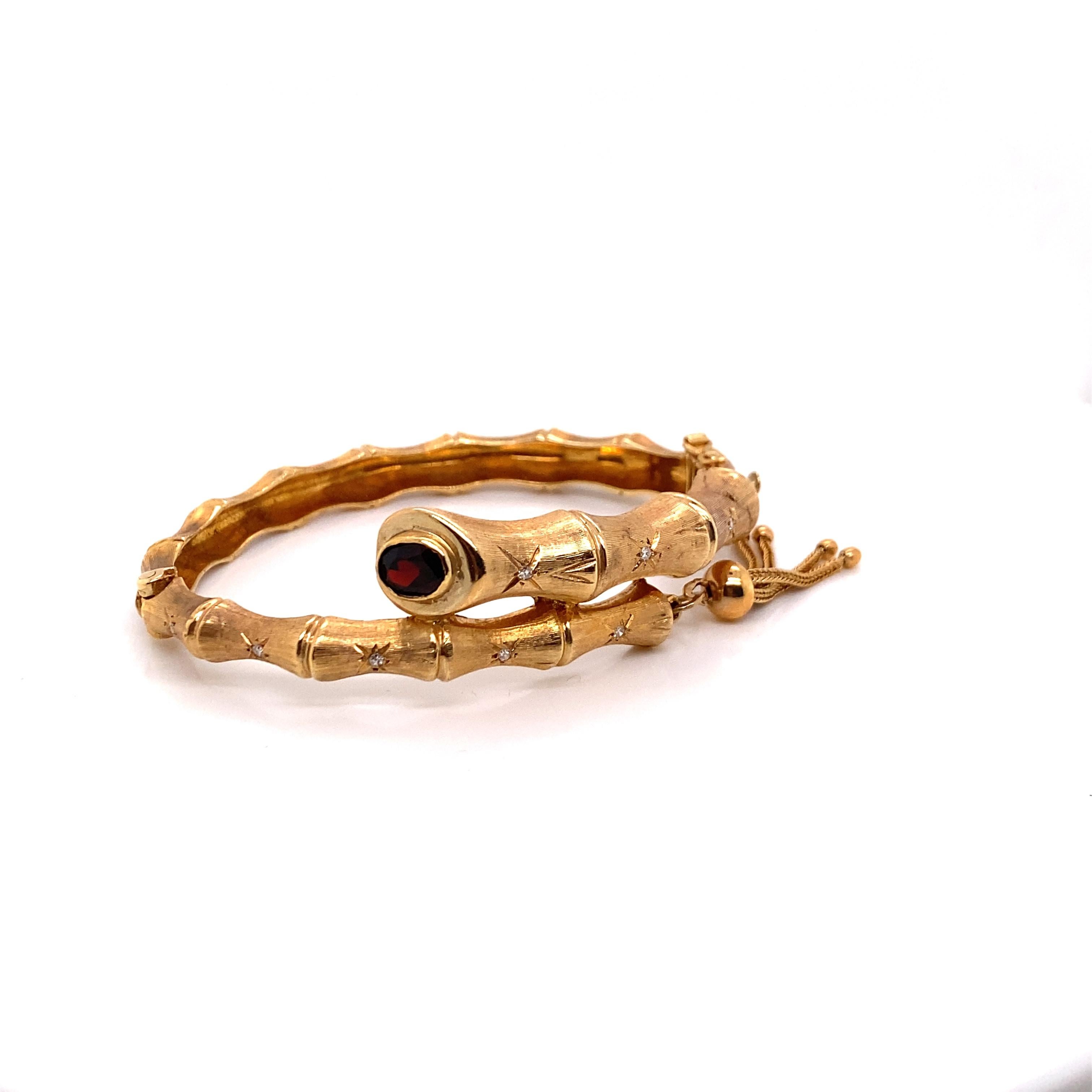 Bracelet jonc vintage style dérivation en or jaune 14 carats et bambou, années 1960 Pour femmes en vente