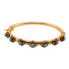 Vintage 1960's 14k Yellow Gold Bangle with Turquoise Stones