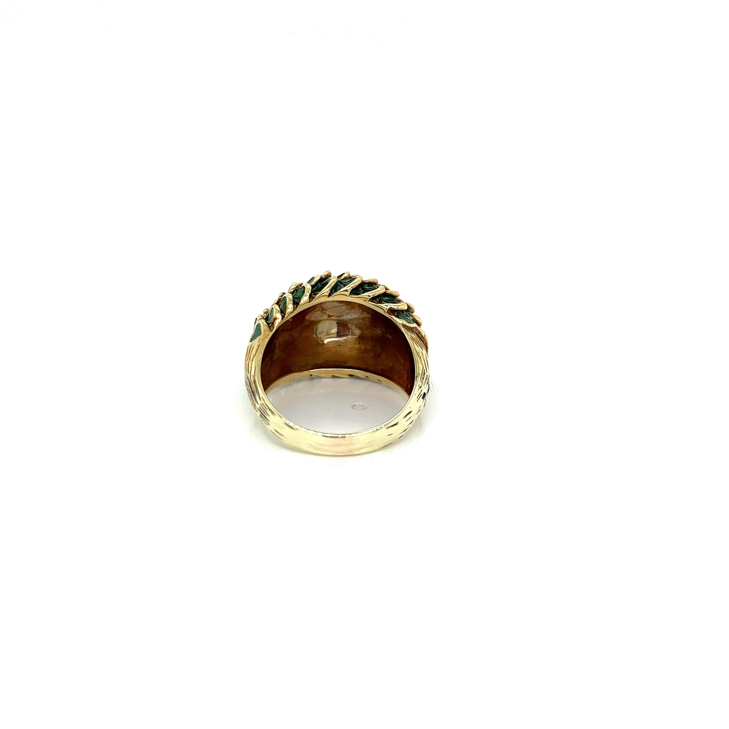 Women's Vintage 1960's 14k Yellow Gold Green Enamel Dome Statement Ring For Sale