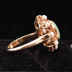 Vintage 1960s 14K Yellow Gold Jade and Pearl Cocktail Ring