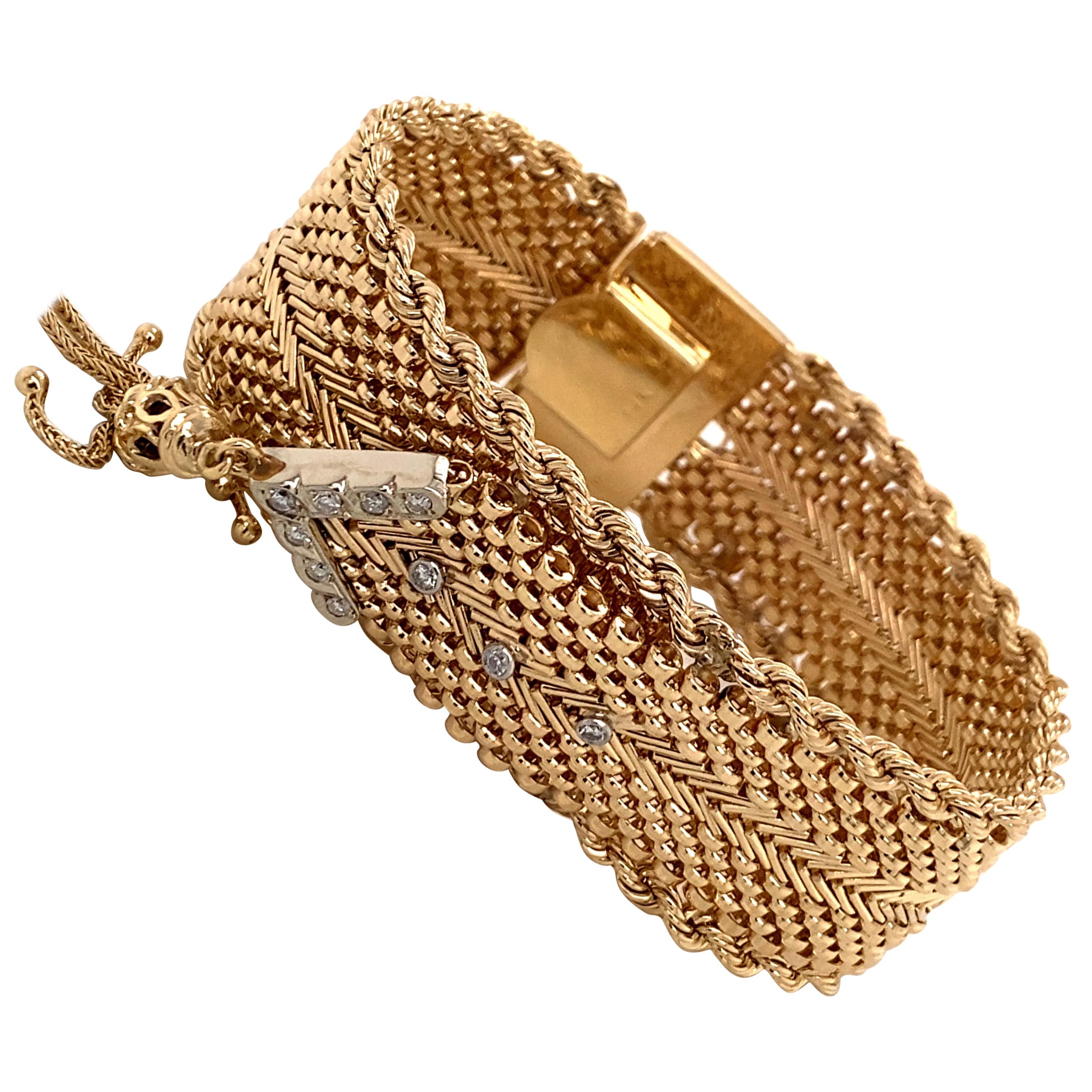 Vintage 1960's 14k Yellow Gold Mesh Belt Bracelet