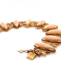 14 Karat Gelbgold Rosa Koralle Gliederarmband 1960er Jahre