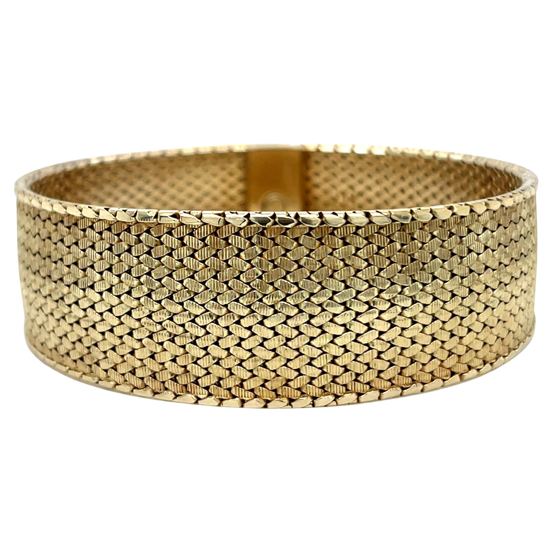Vintage 1960s 14k Yellow Gold Wide Mesh Bracelet