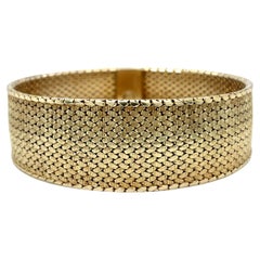 Vintage 1960s 14k Yellow Gold Wide Mesh Bracelet