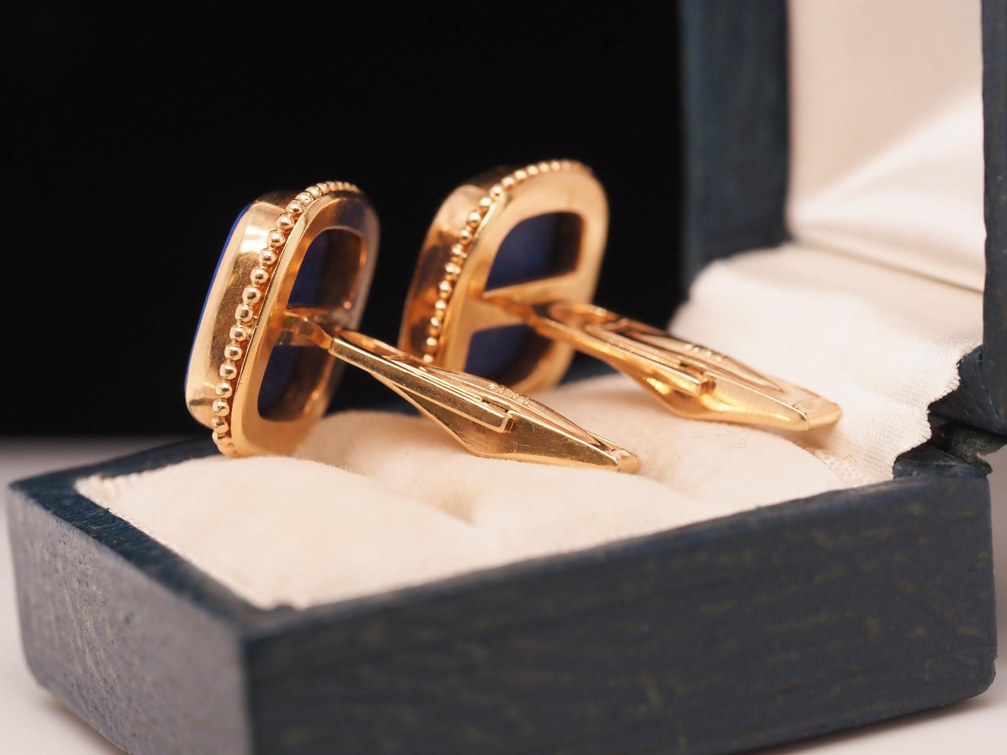 Vintage 1960s 14K Yellow Large Size Gold Lapis Cufflinks For Sale 2