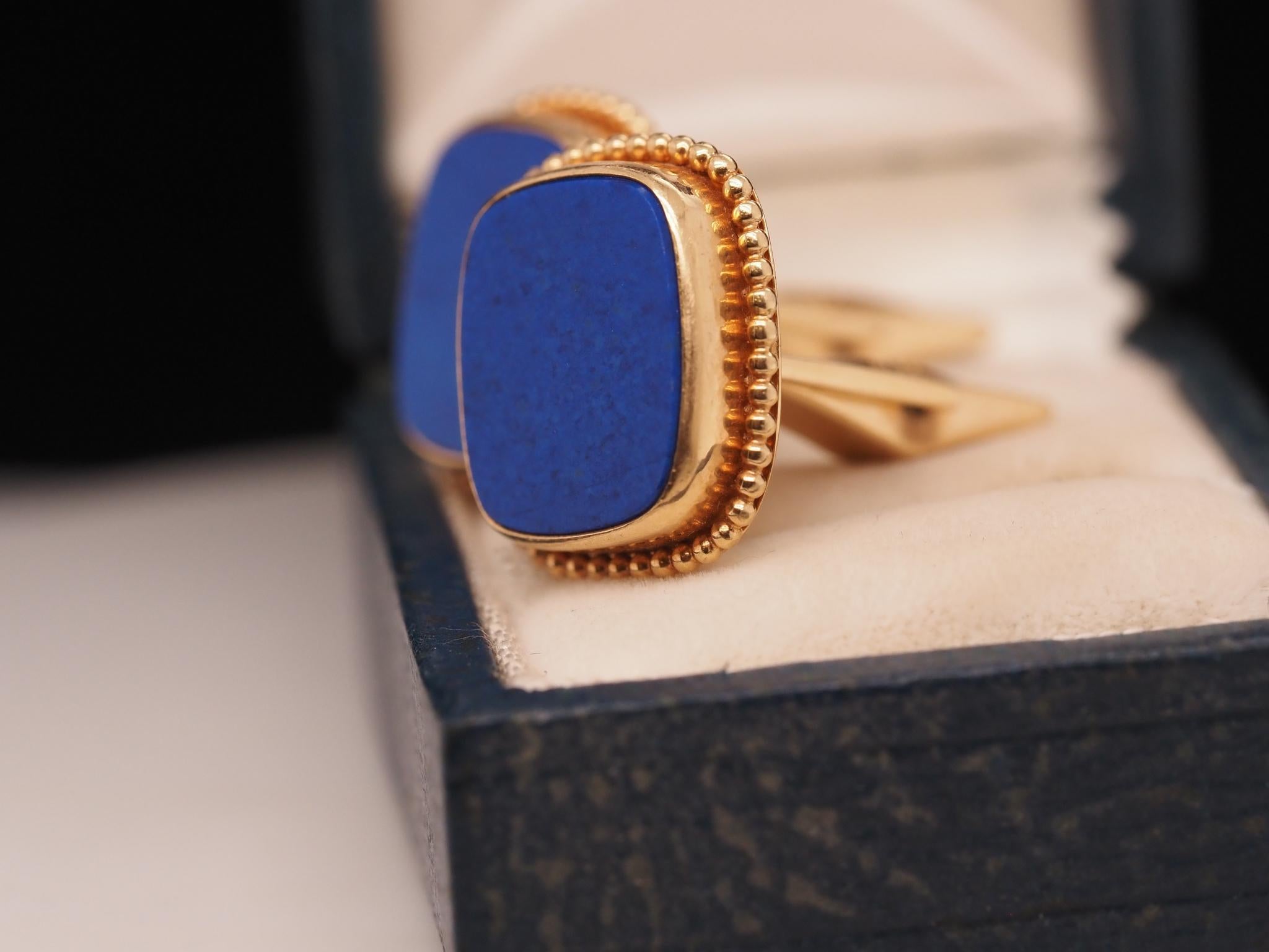 Vintage 1960s 14K Yellow Large Size Gold Lapis Cufflinks For Sale 3