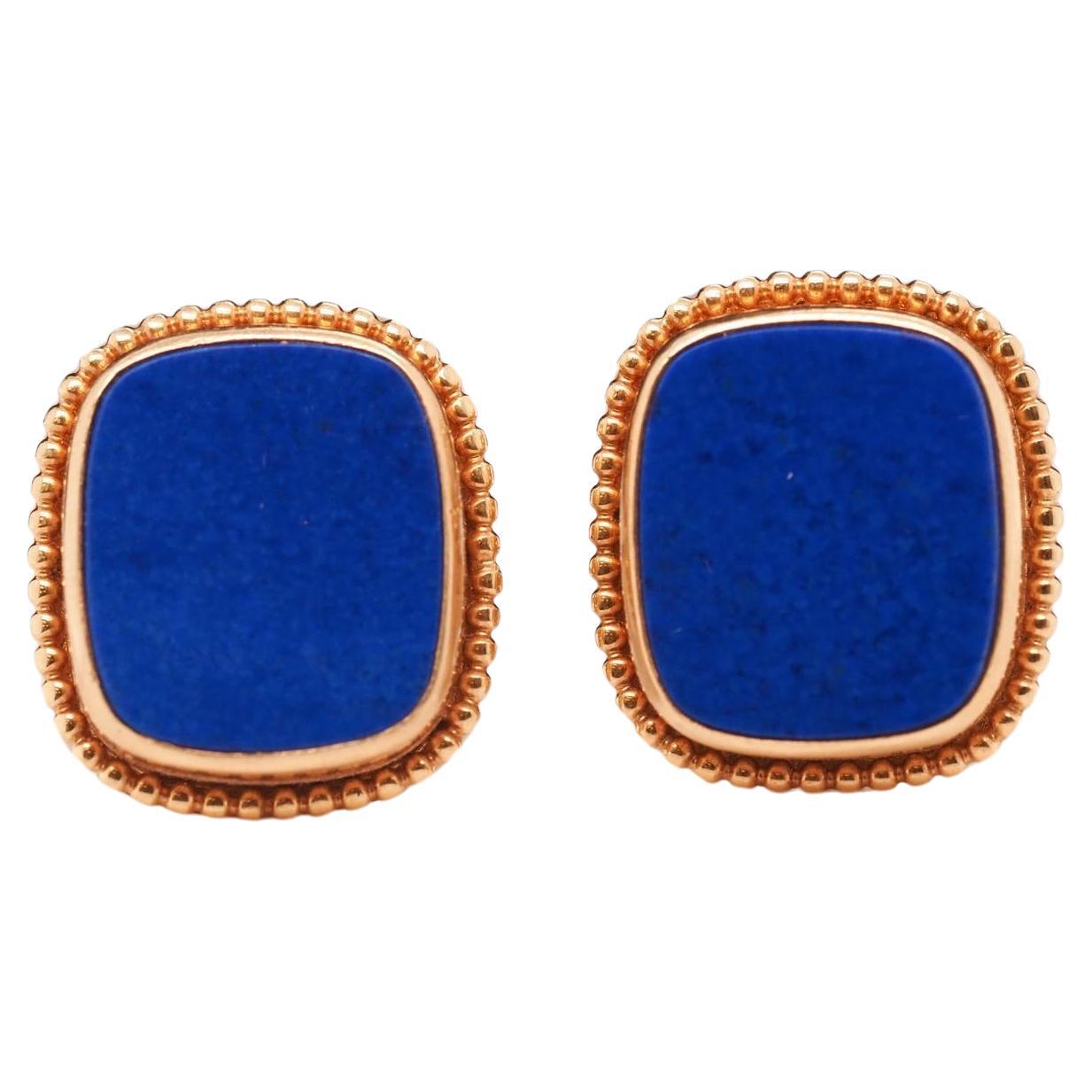 Vintage 1960s 14K Yellow Large Size Gold Lapis Cufflinks For Sale