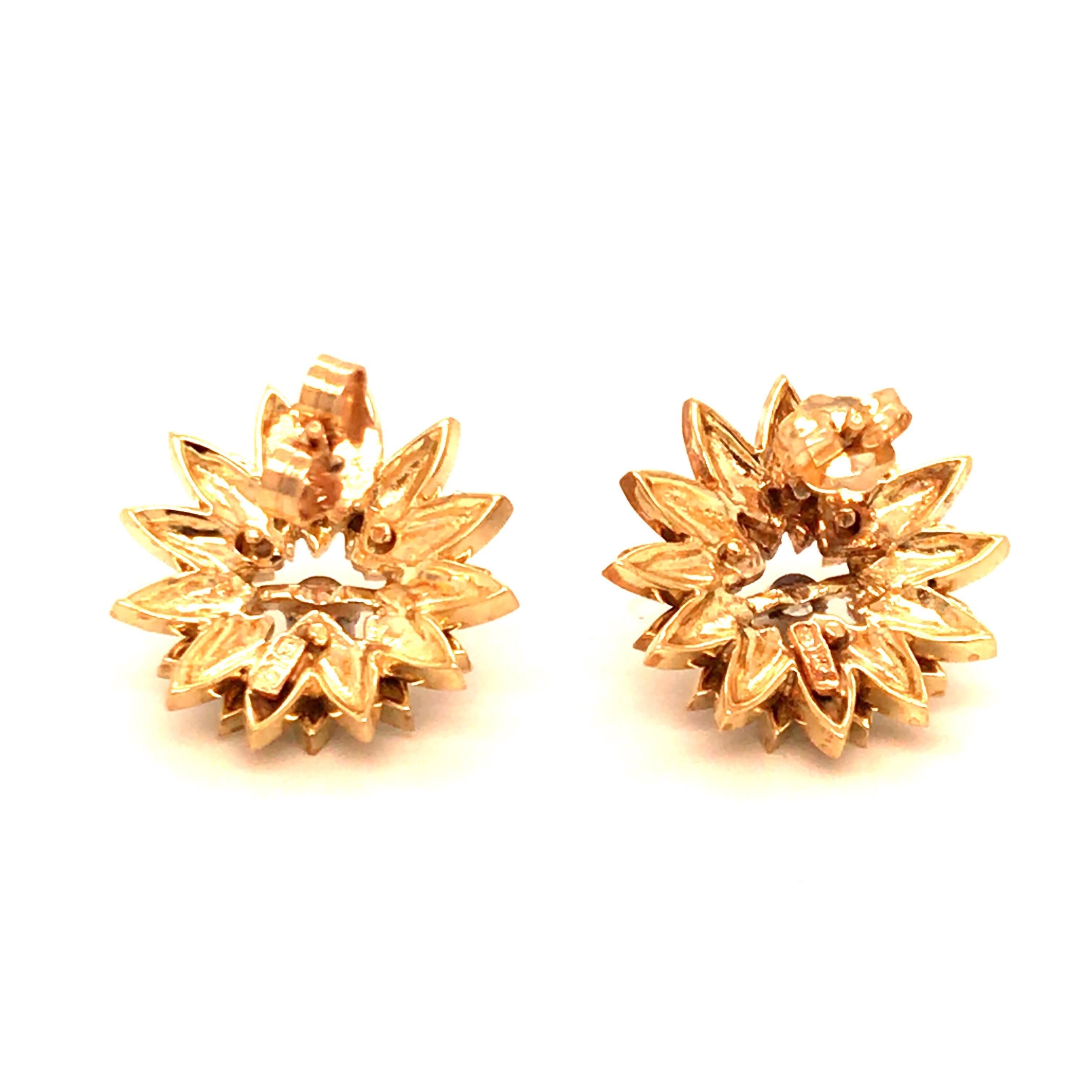 Vintage 1960s 14 Karat Yellow Gold Diamond and Black Enameled Earrings For Sale 3