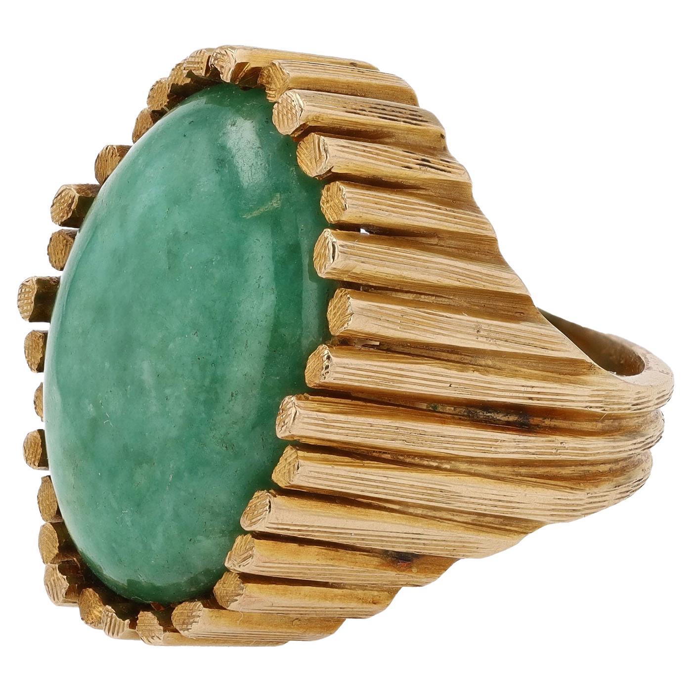 Vintage 1960s 15 Carat Jadeite Modernist Cocktail Ring For Sale