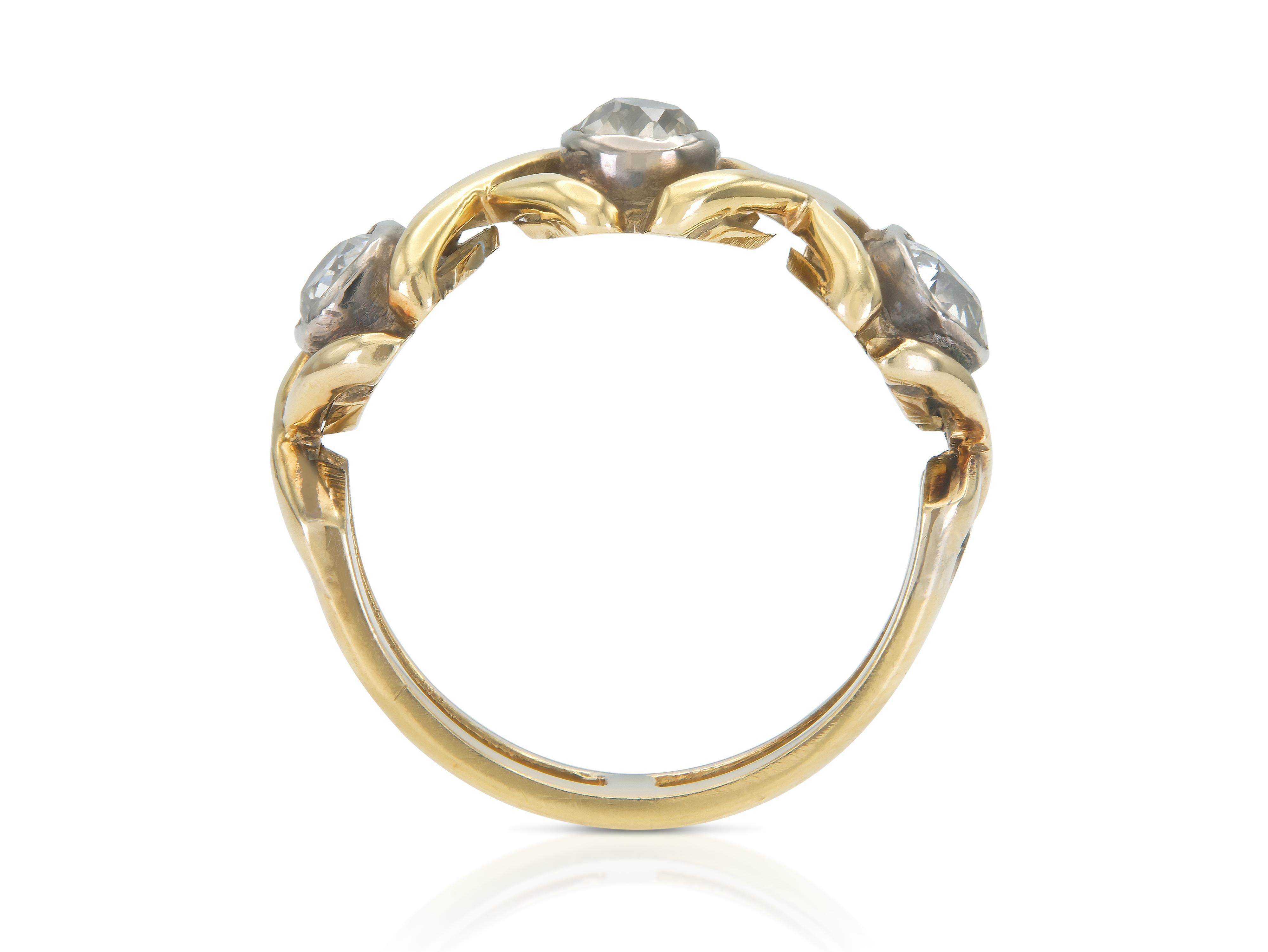 Vintage 1960s 1.50 Karat Old Mine Cut Diamant Drei-Stein X Ring im Zustand „Gut“ im Angebot in New York, NY