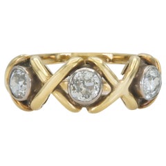Used 1960s 1.50 Carat Old Mine Cut Diamond Three-Stone X ring