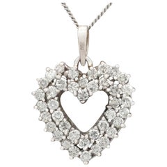 Vintage 1960s 1.56 Carat Diamond and White Gold 'Heart' Pendant