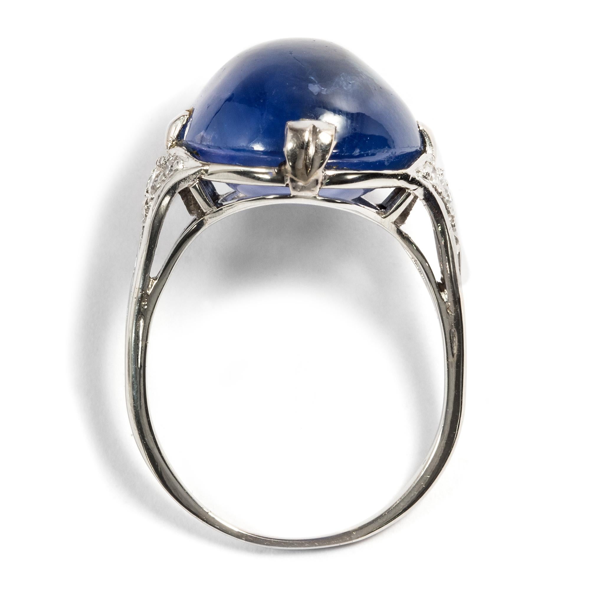 Women's or Men's Vintage 16.00 Carat Certified Natural Blue Sapphire White Gold Cocktail Ring