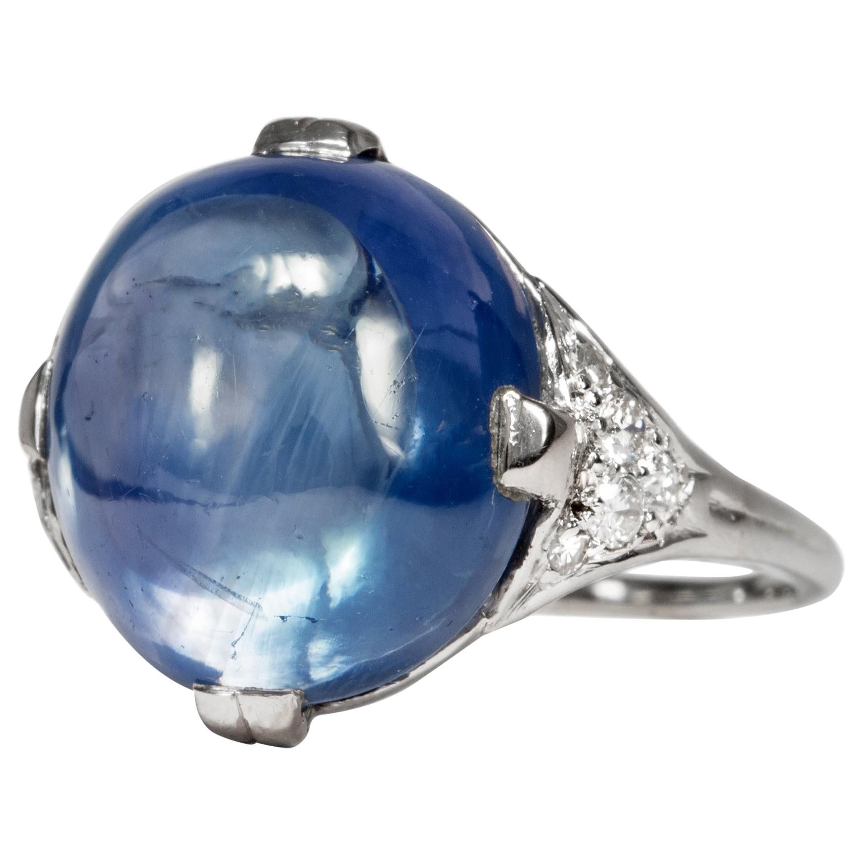 Vintage 16.00 Carat Certified Natural Blue Sapphire White Gold Cocktail Ring