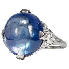 Vintage 16.00 Carat Certified Natural Blue Sapphire White Gold Cocktail Ring