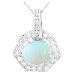 Ciondolo in oro bianco 18 carati vintage 1960 1,65 carati taglio cabochon opale diamante