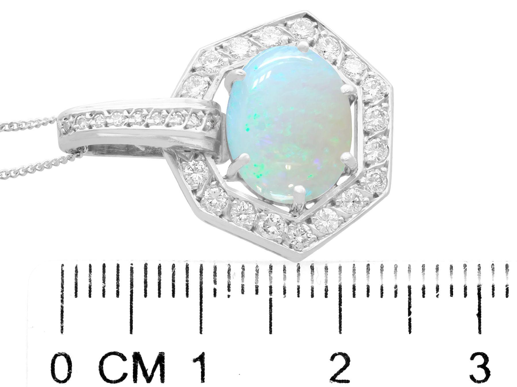 Vintage 1960s 1.65 Carat Cabochon Cut Opal Diamond 18k White Gold Pendant For Sale 2
