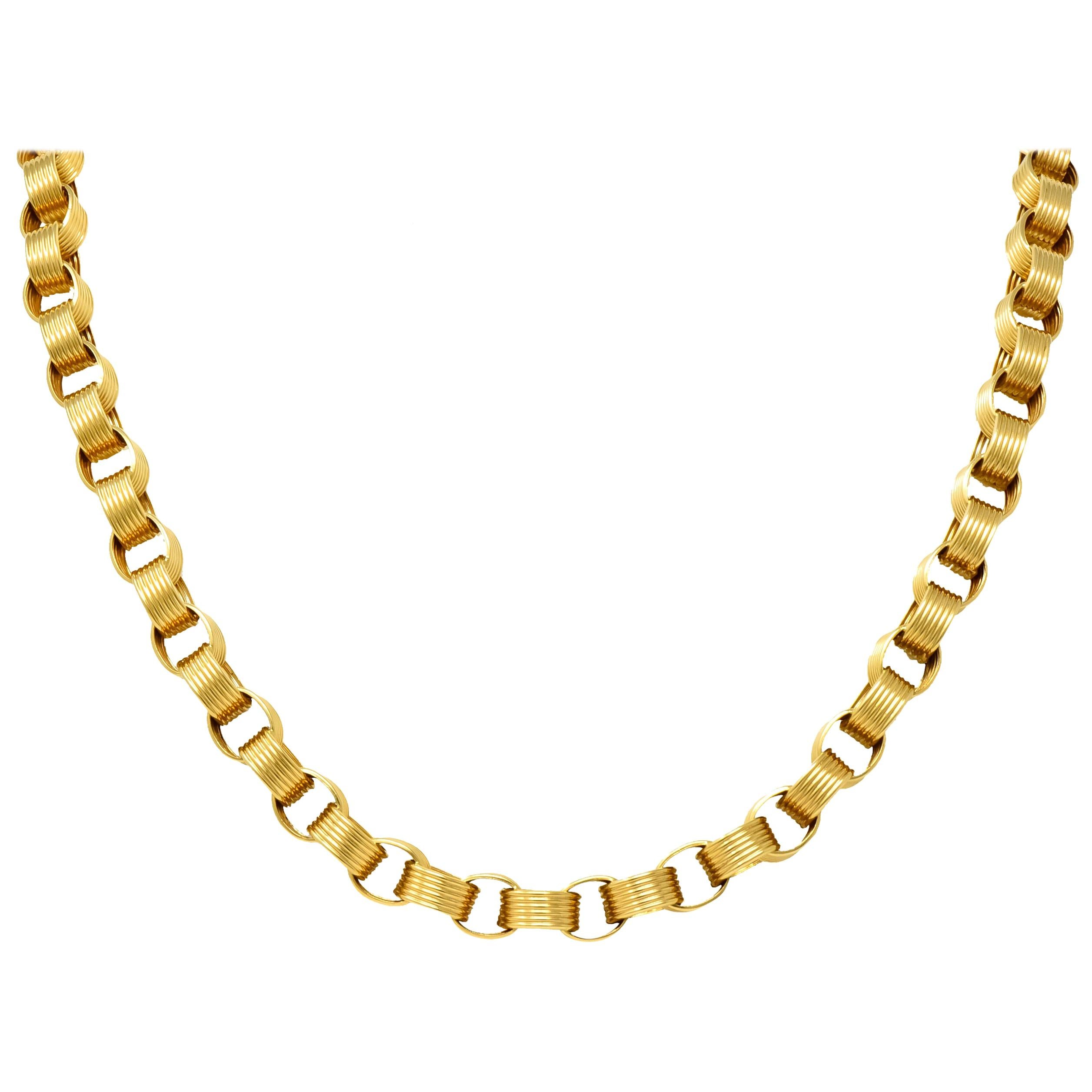 Vintage 1960s 18 Karat Yellow Gold Large Linked Rolo Chain Necklace